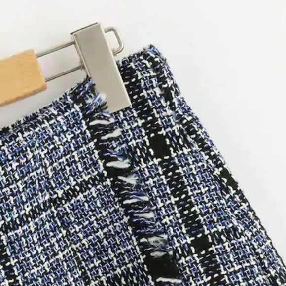 ‫Frayed Trim Plaid Tweed Skirt - Picture 2 of 8